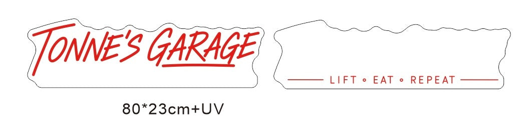 LED Neonschild: Tonnes Garage - 80x23cm - Rot + UV Druck