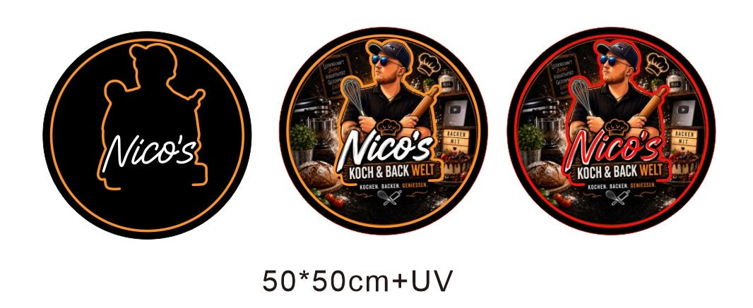 Custom Neon: Nicos Koch und Back Welt